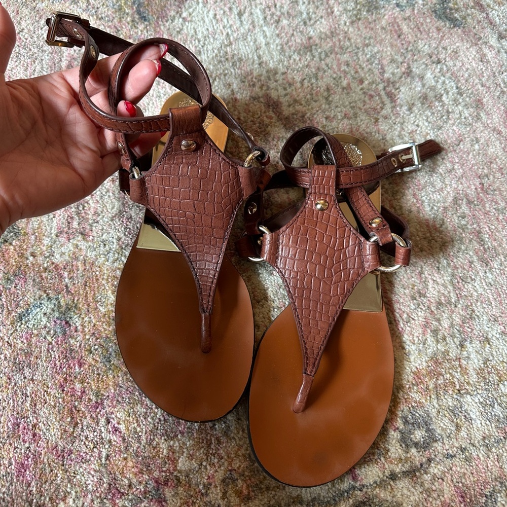 Vince Camuto Brown Leather Sandals with Textured Strap
